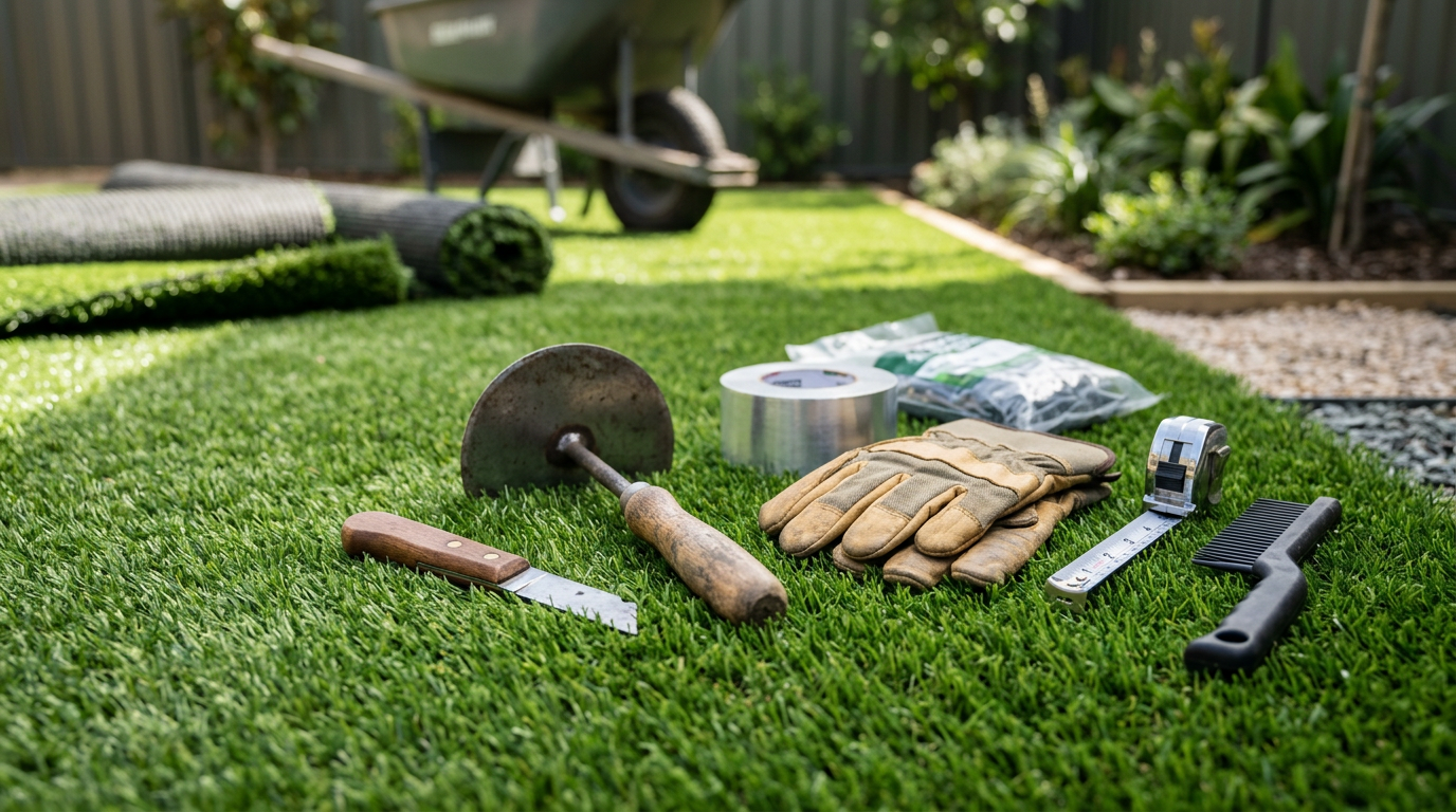 Handige gereedschap checklist voor het leggen van kunstgras in je tuin voor een professioneel resultaat.