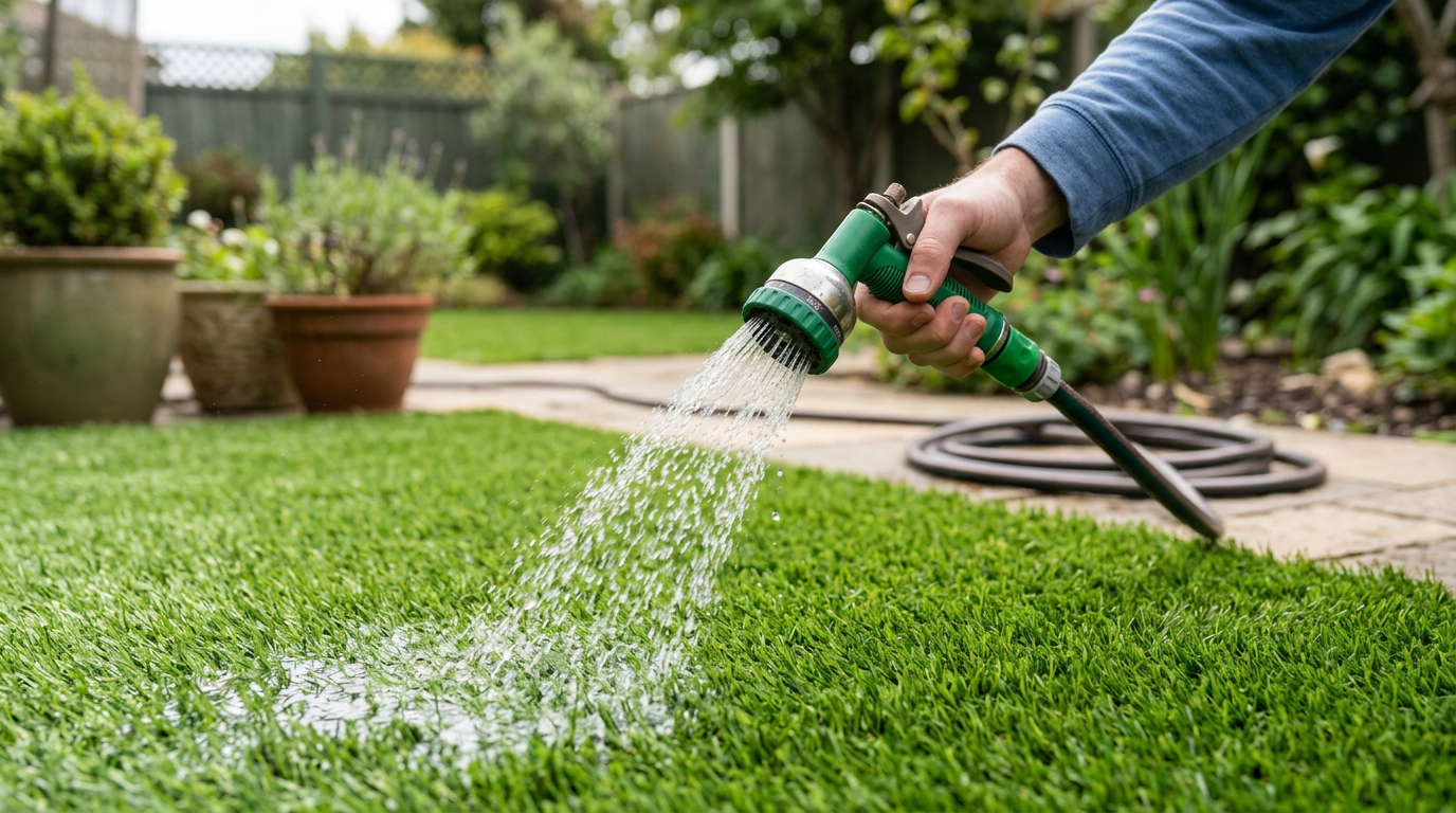 Stappenplan voor het effectief verwijderen van hondenurine op kunstgras voor een frisse en schone tuin.