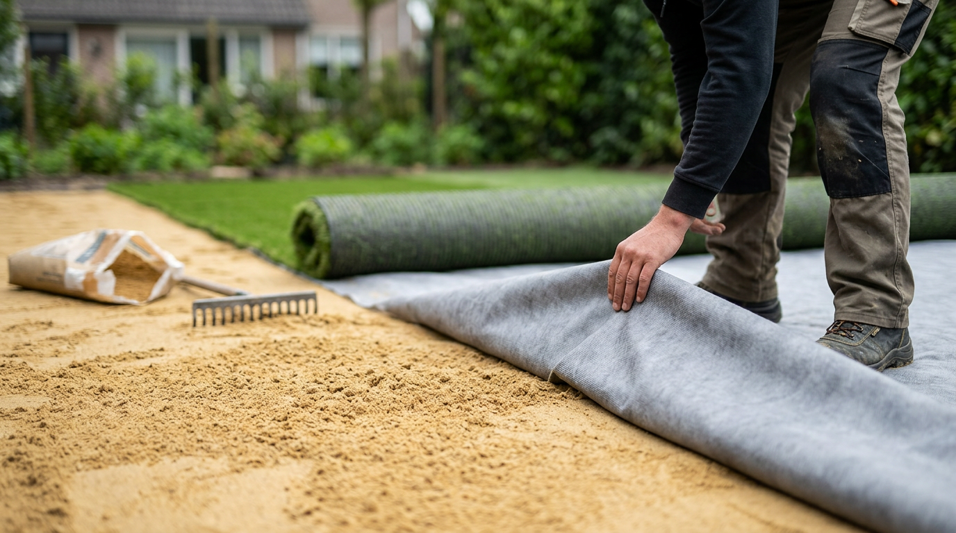 Een zandbed vs drukverdeeldoek voor kunstgras: ontdek welke ondergrond de beste basis vormt voor jouw tuin.