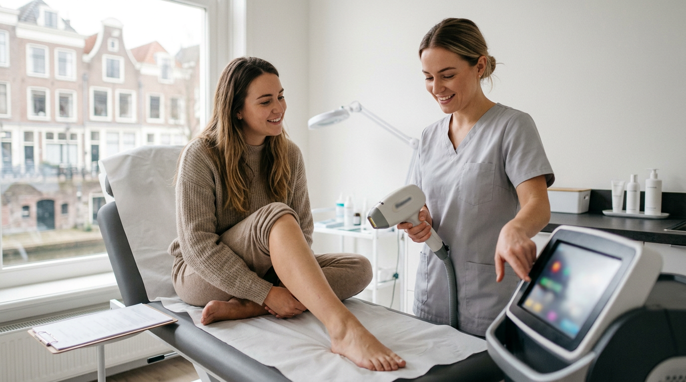 Een specialist voert een professionele en betaalbaar laserontharen in Utrecht behandeling uit bij Lasermooi.