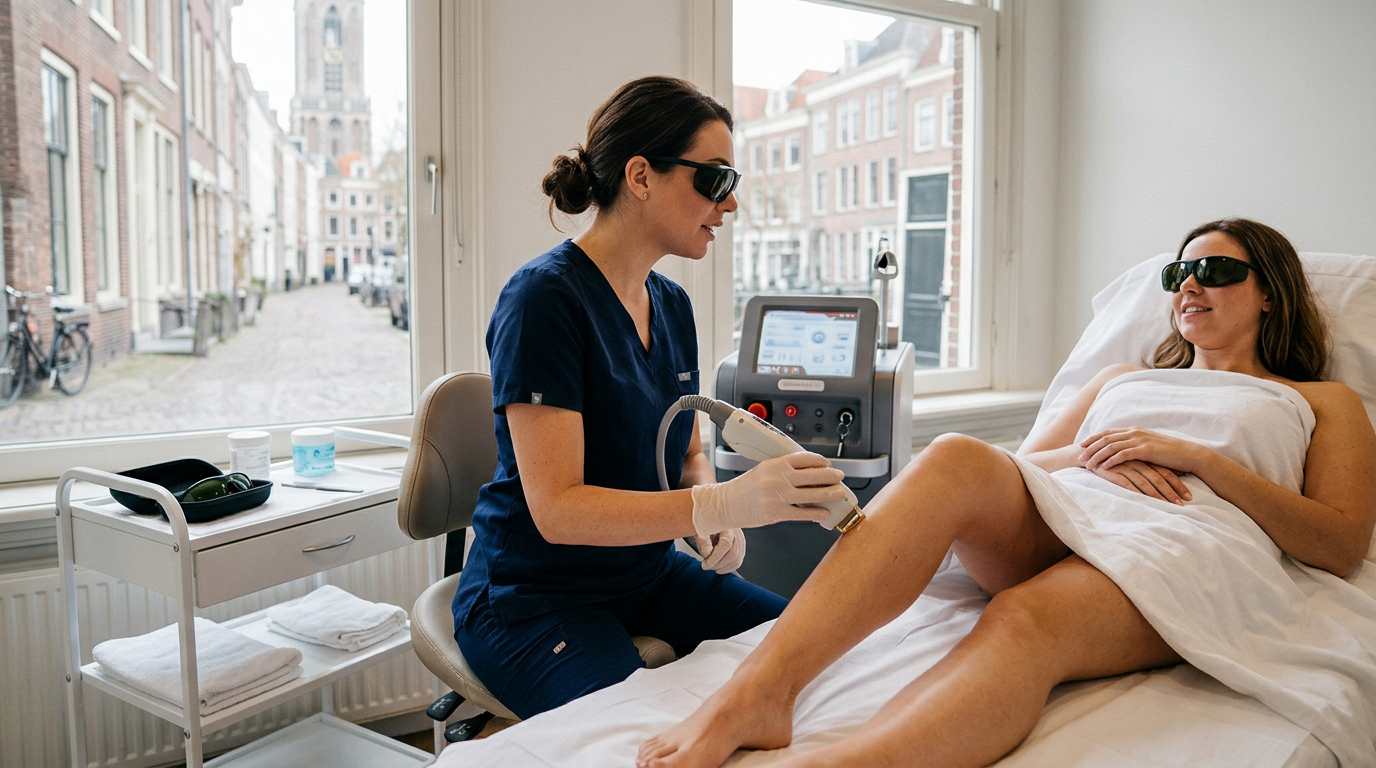 Een specialist voert een veilige behandeling voor professionele laserontharing in Utrecht uit bij Lasermooi.